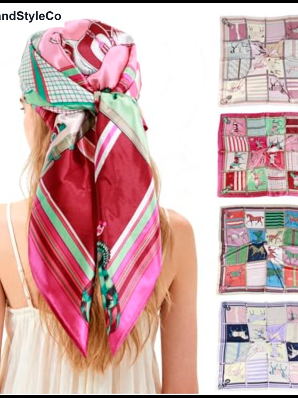 35" Silk Head Scarf 4 Pc Satin Hair Wrap Bandana Neck Scarves for Sleeping